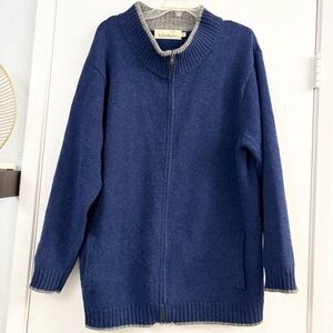 Irelandseye Navy Men's Wool Sweater Half Turtleneck Zipper Cardigan Size XXL